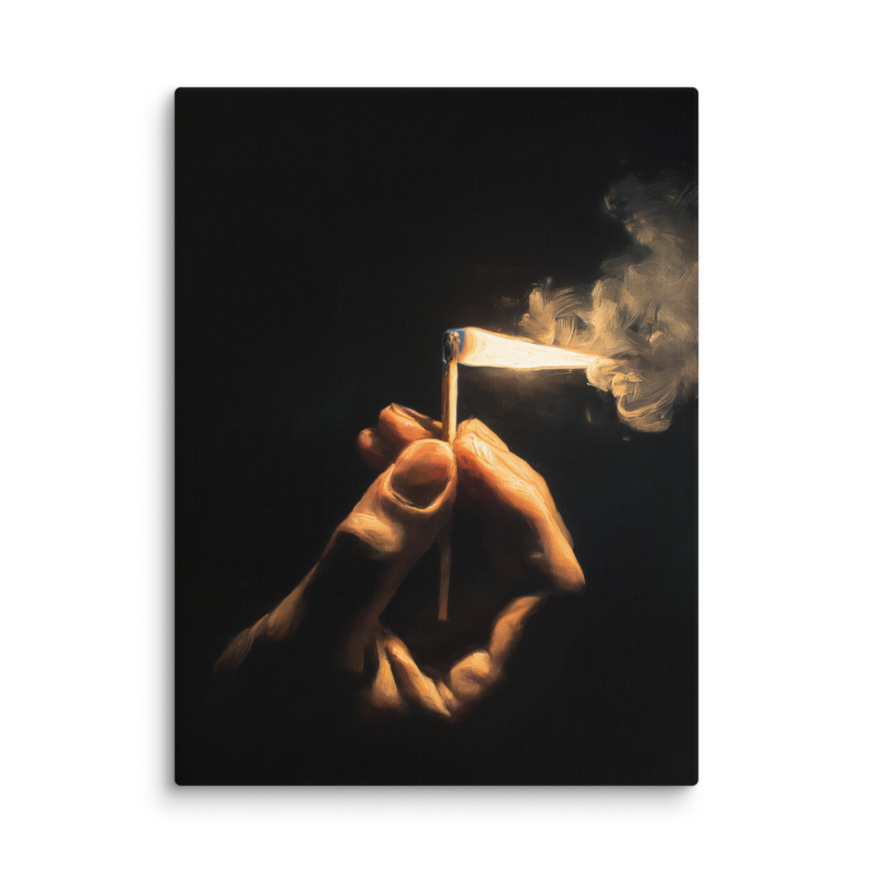 Dark Academia Wall Art – Lit Match Canvas Print | Moody Figurative Home Decor