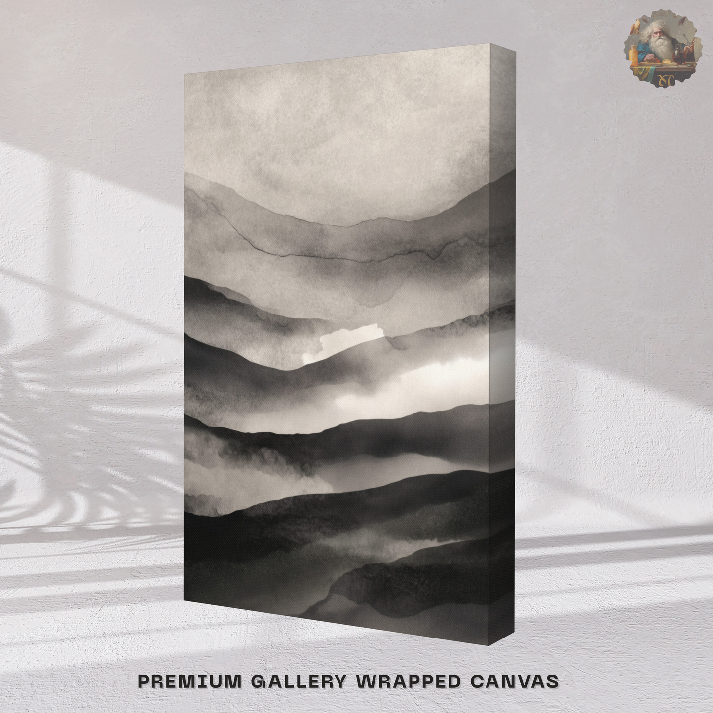 Japandi Mountain Canvas Print – Monochrome Ink Wash Wall Art | Wabi-Sabi Minimal Home Decor