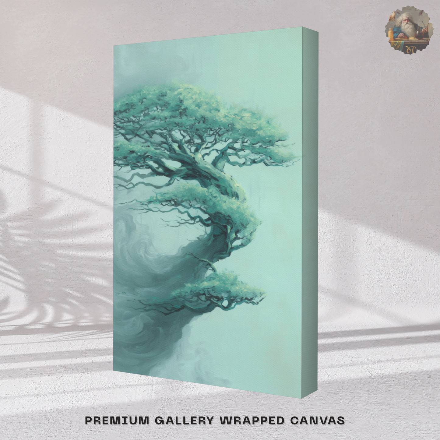 Bonsai Tree Canvas Print – Teal Japandi Wall Art | Wabi-Sabi Minimalist Home Decor