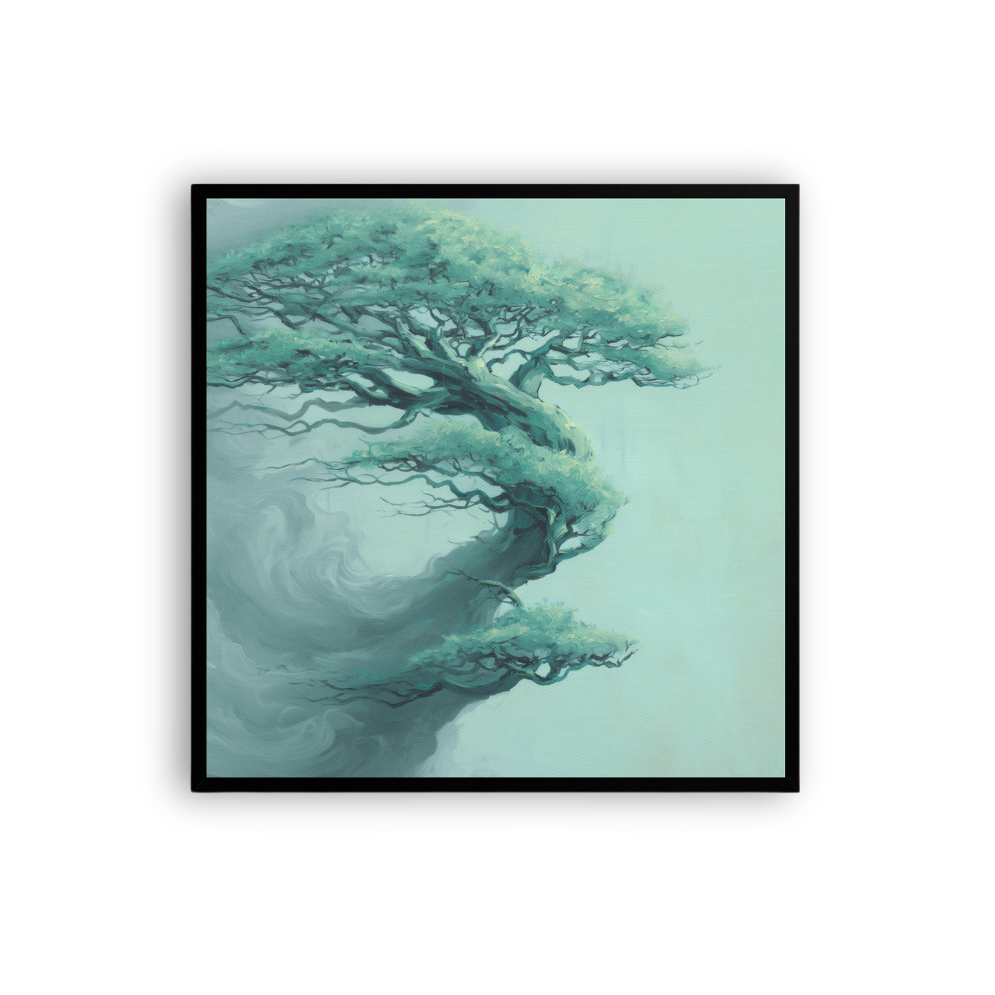 Bonsai Tree Canvas Print – Teal Japandi Wall Art | Wabi-Sabi Minimalist Home Decor