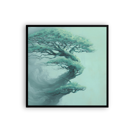 Bonsai Tree Canvas Print – Teal Japandi Wall Art | Wabi-Sabi Minimalist Home Decor