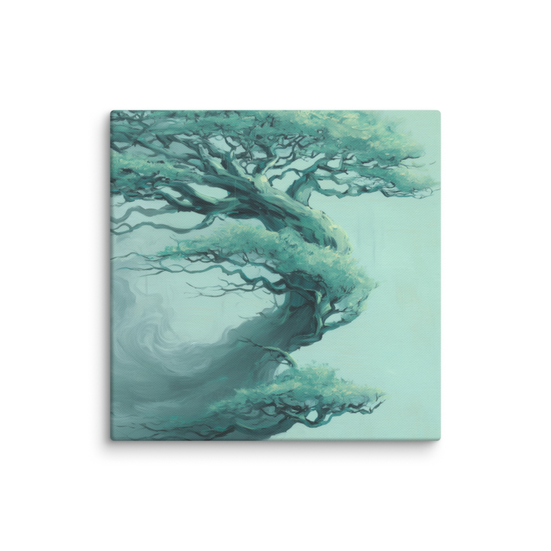 Bonsai Tree Canvas Print – Teal Japandi Wall Art | Wabi-Sabi Minimalist Home Decor
