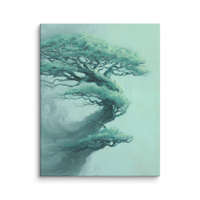 Bonsai Tree Canvas Print – Teal Japandi Wall Art | Wabi-Sabi Minimalist Home Decor