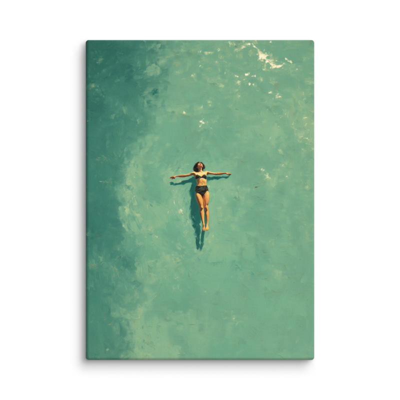 Floating Figure Canvas Print – Teal Pool Wall Art | Minimalist Contemplative Home Decor