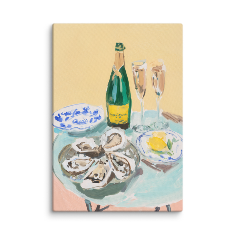 Champagne & Oysters Canvas Print – French Bistro Still Life Wall Art | Dopamine Home Decor