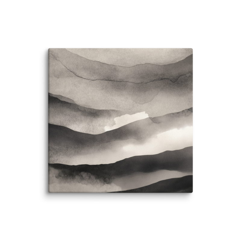 Japandi Mountain Canvas Print – Monochrome Ink Wash Wall Art | Wabi-Sabi Minimal Home Decor
