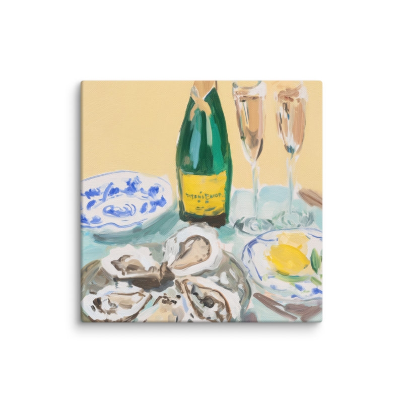 Champagne & Oysters Canvas Print – French Bistro Still Life Wall Art | Dopamine Home Decor