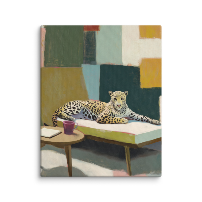 Leopard on Daybed Canvas Print – MCM Wall Art | Dopamine Decor Mid Century Modern Home Decor