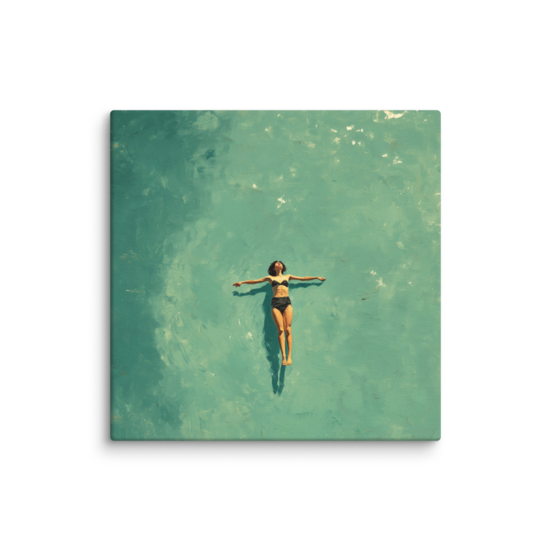 Floating Figure Canvas Print – Teal Pool Wall Art | Minimalist Contemplative Home Decor
