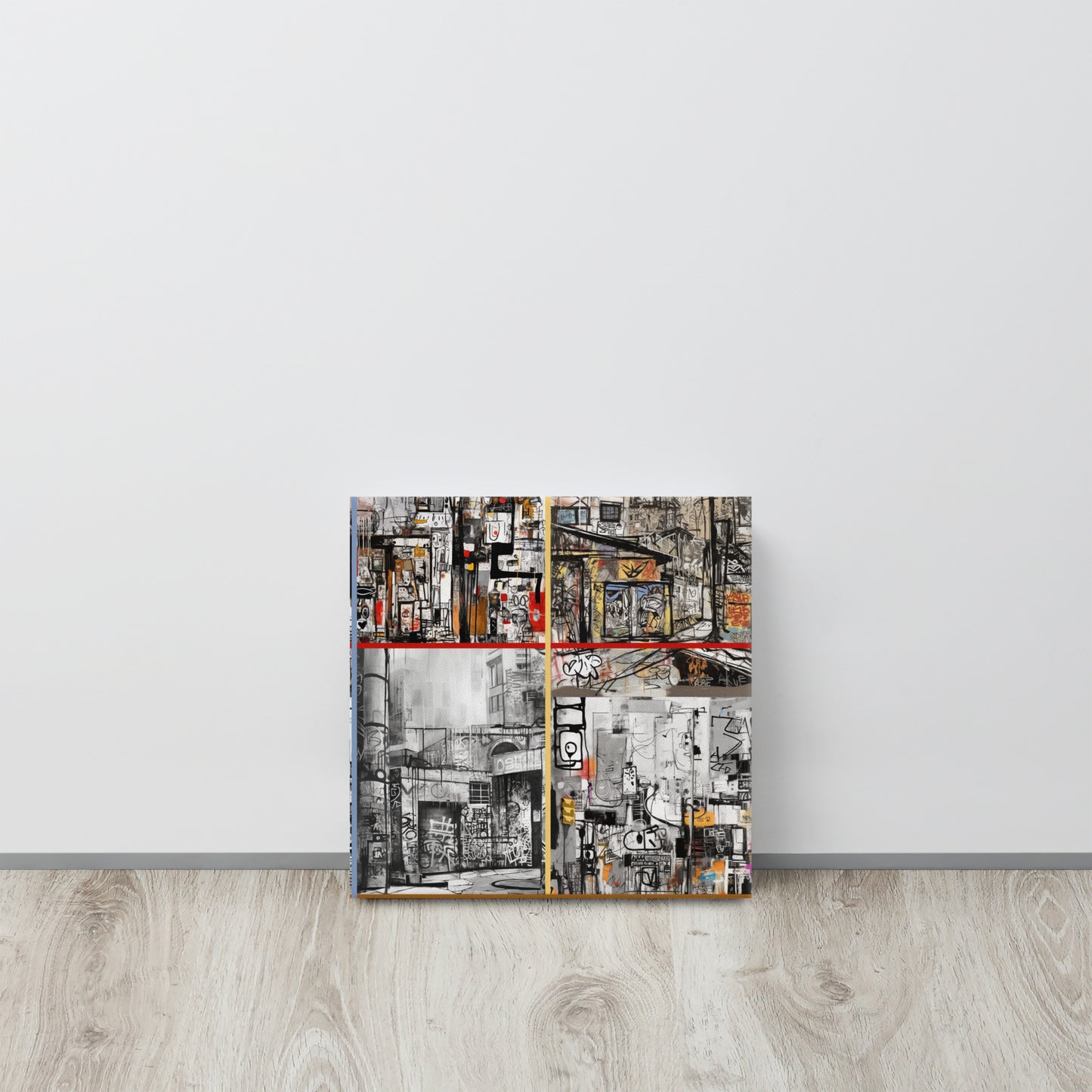 Urban Landscape Collage - Jean-Michel Basquiat Inspired AI Art Canvas Print