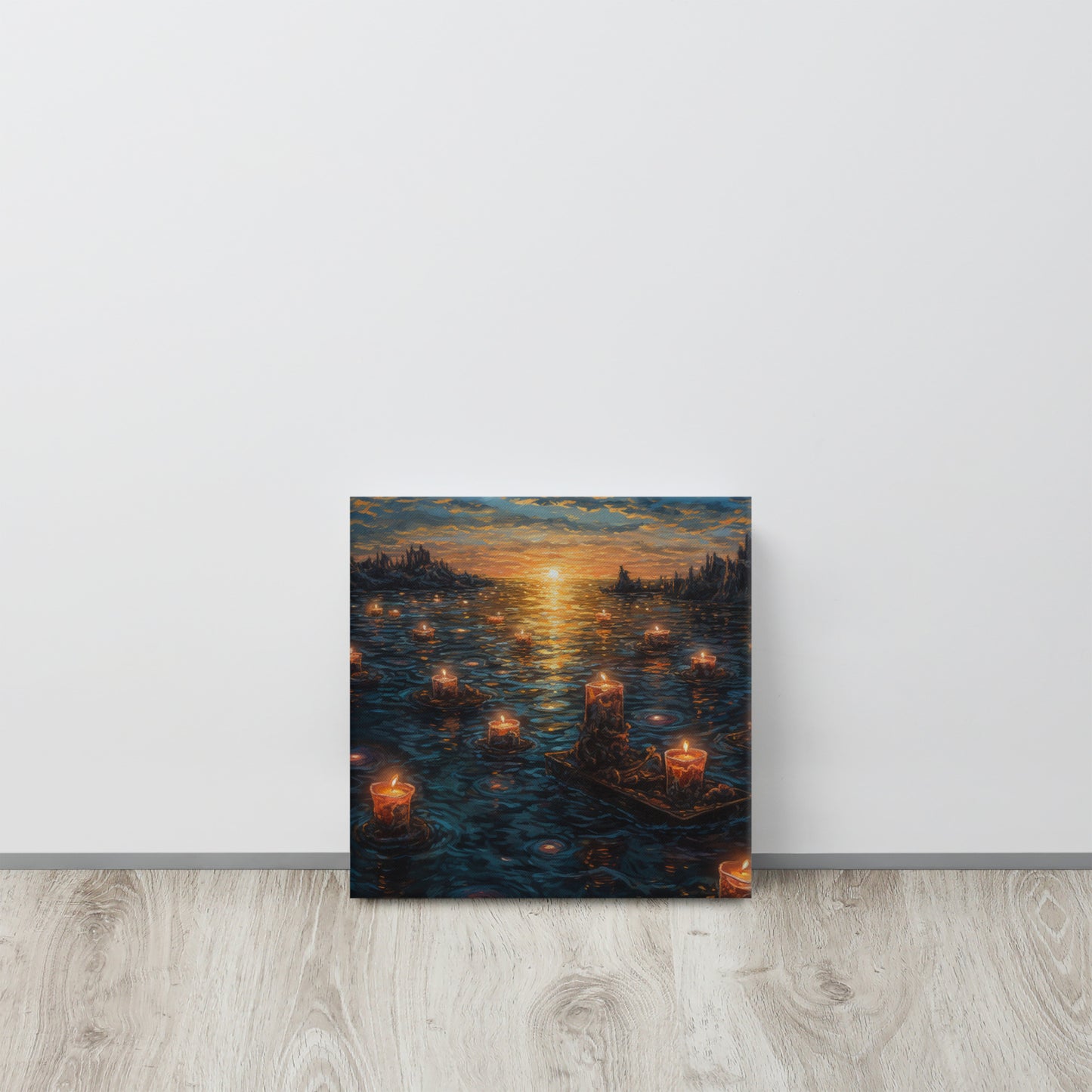 Twilight Transition - Rembrandt Style Acrylic Canvas Print with Floating Candles