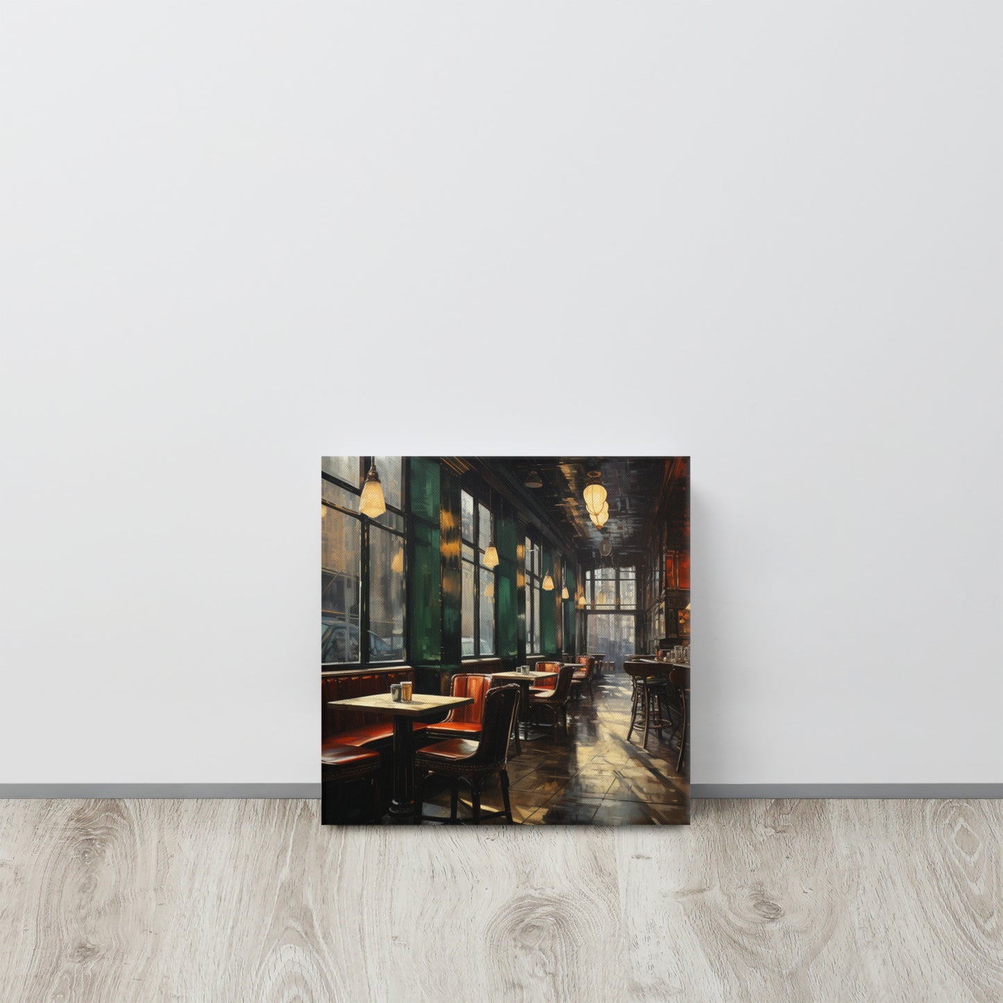 Café at Dusk: Solitude in Emerald & Crimson Canvas Print