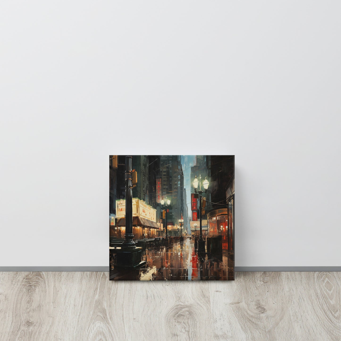 Street of Silence: Solitude in Emerald & Crimson Canvas Print