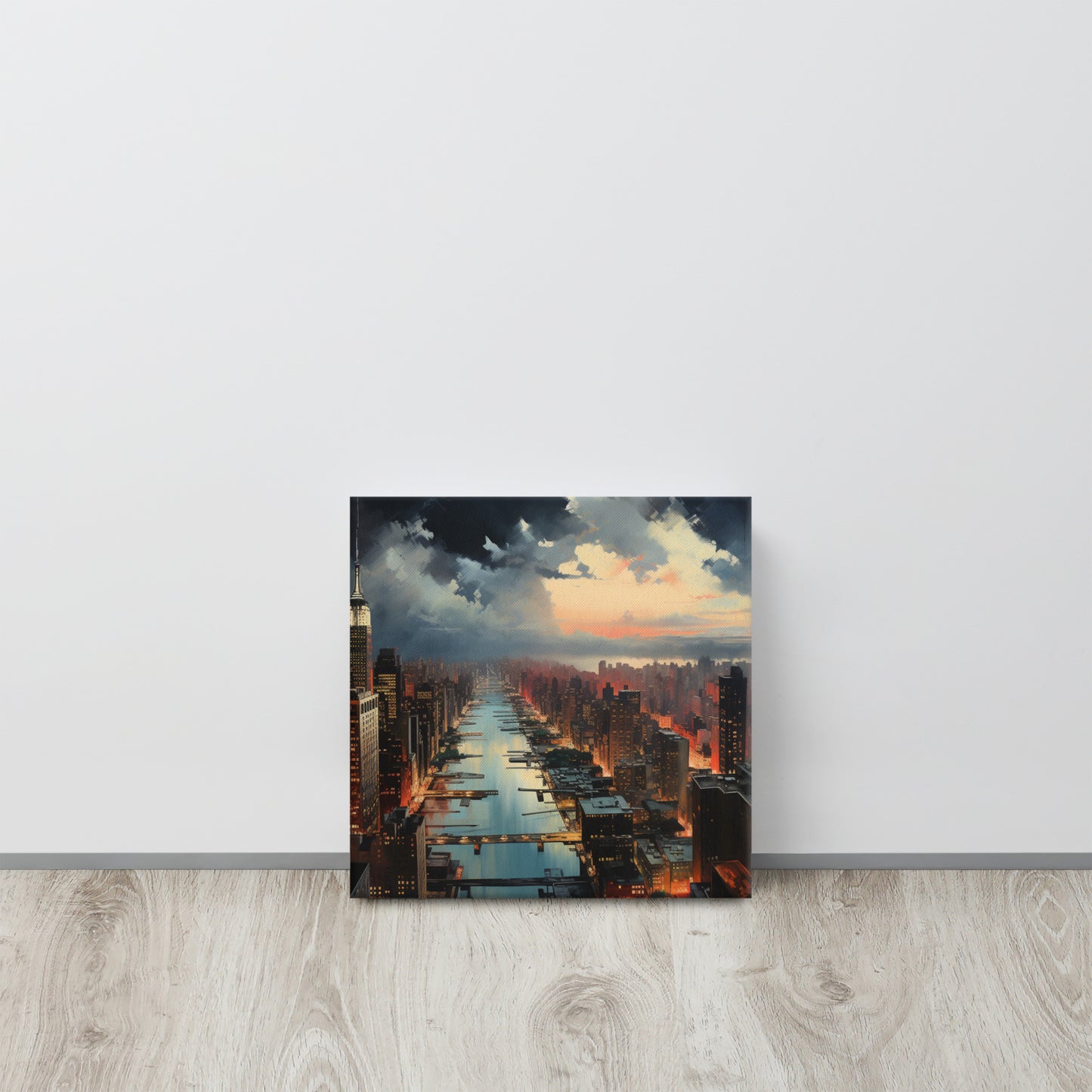 Above the Metropolis: Solitude in Emerald & Crimson Canvas Print