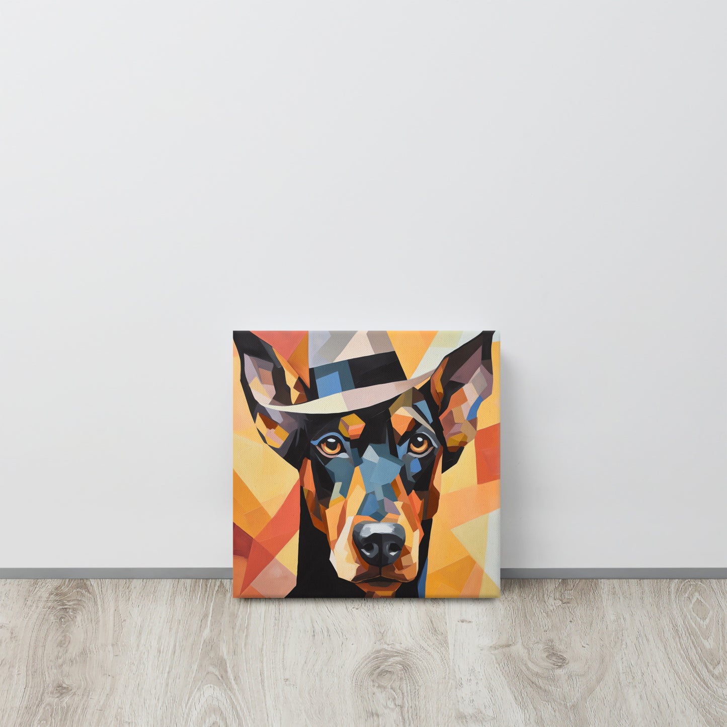 Doberman in Fedora: A Mesmerizing Cubist Canvas Print – The Pinnacle of Abstract Canine Chic Art