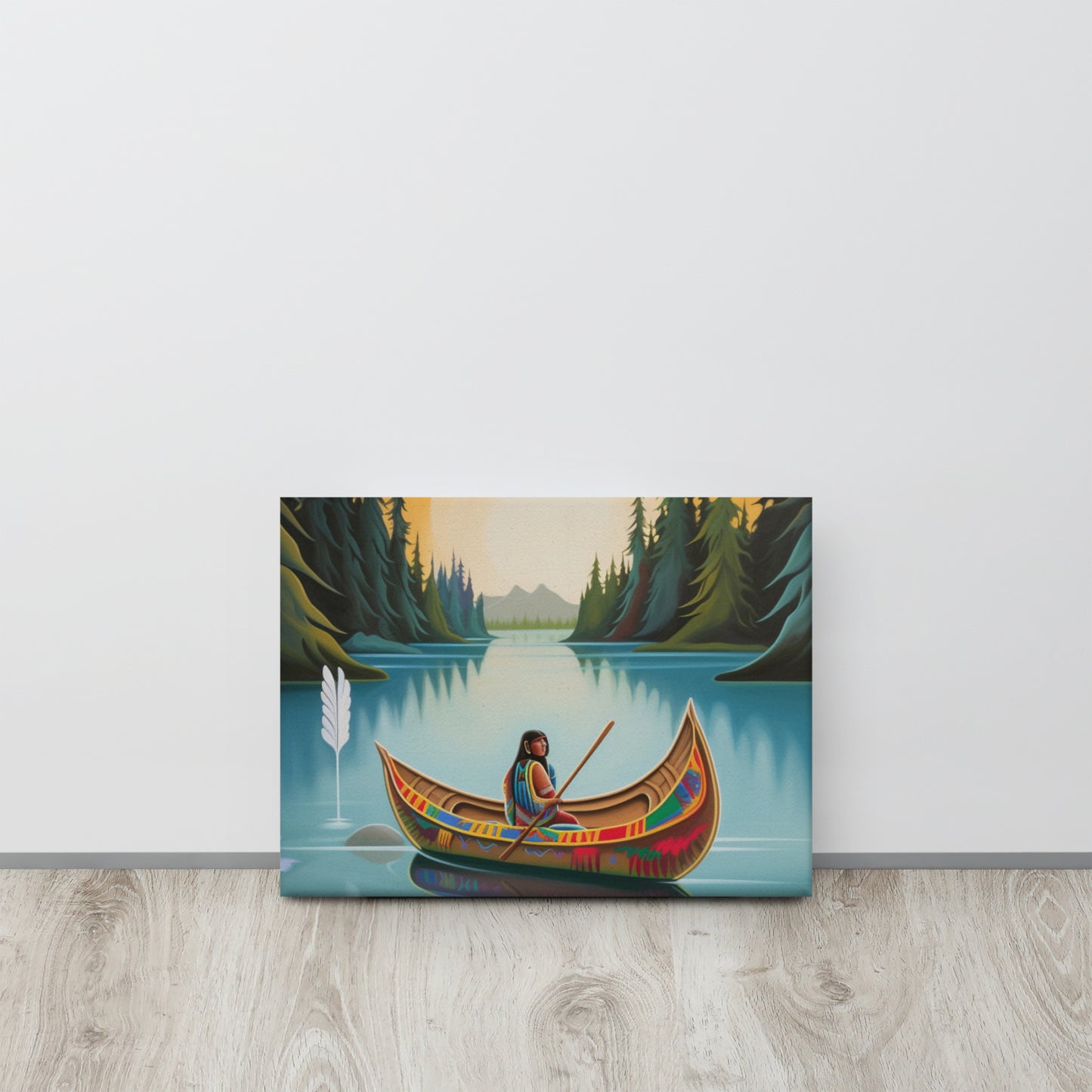 "Melody on the Lake" - Native American Inspired Canvas Art in R.C. Gorman Style