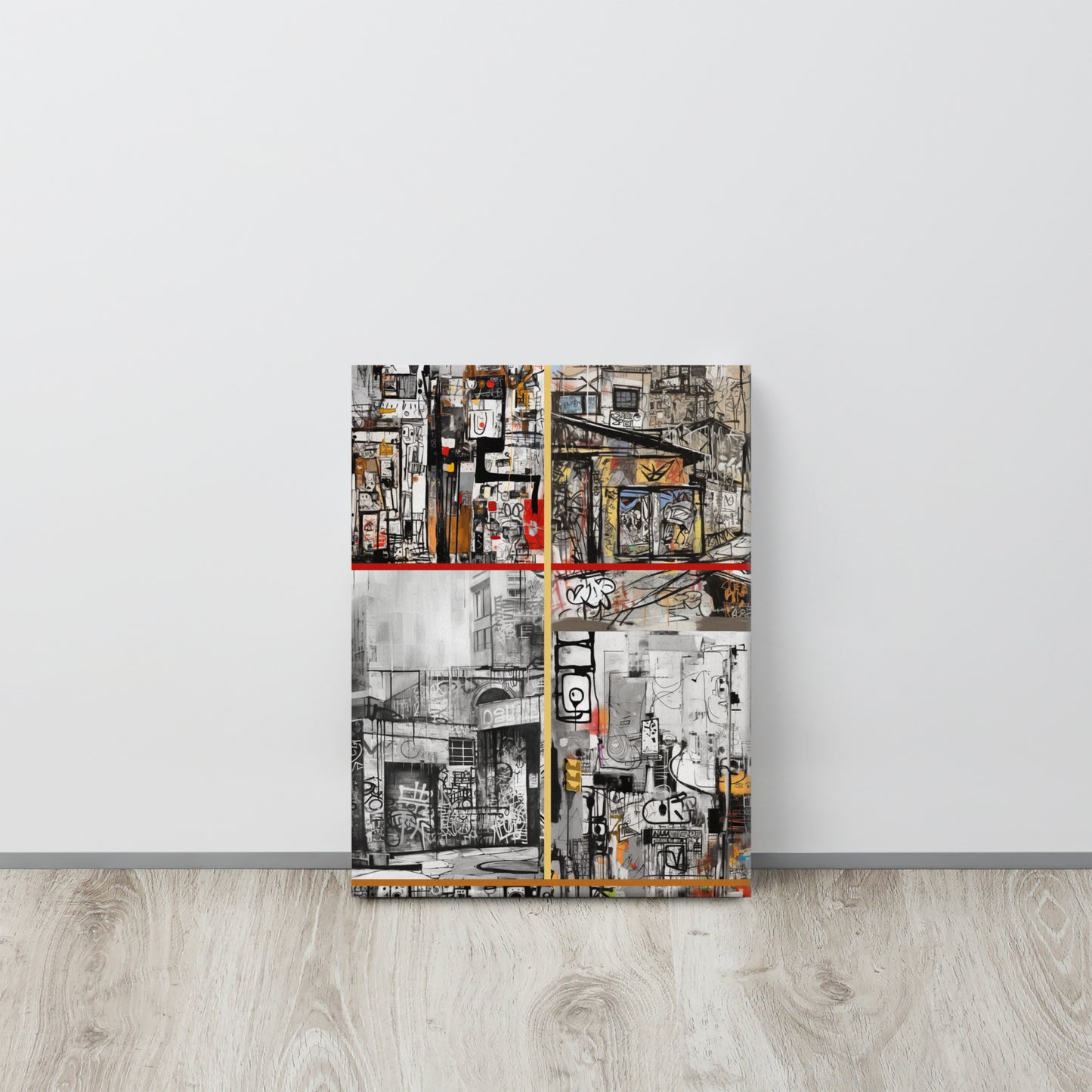 Urban Landscape Collage - Jean-Michel Basquiat Inspired AI Art Canvas Print