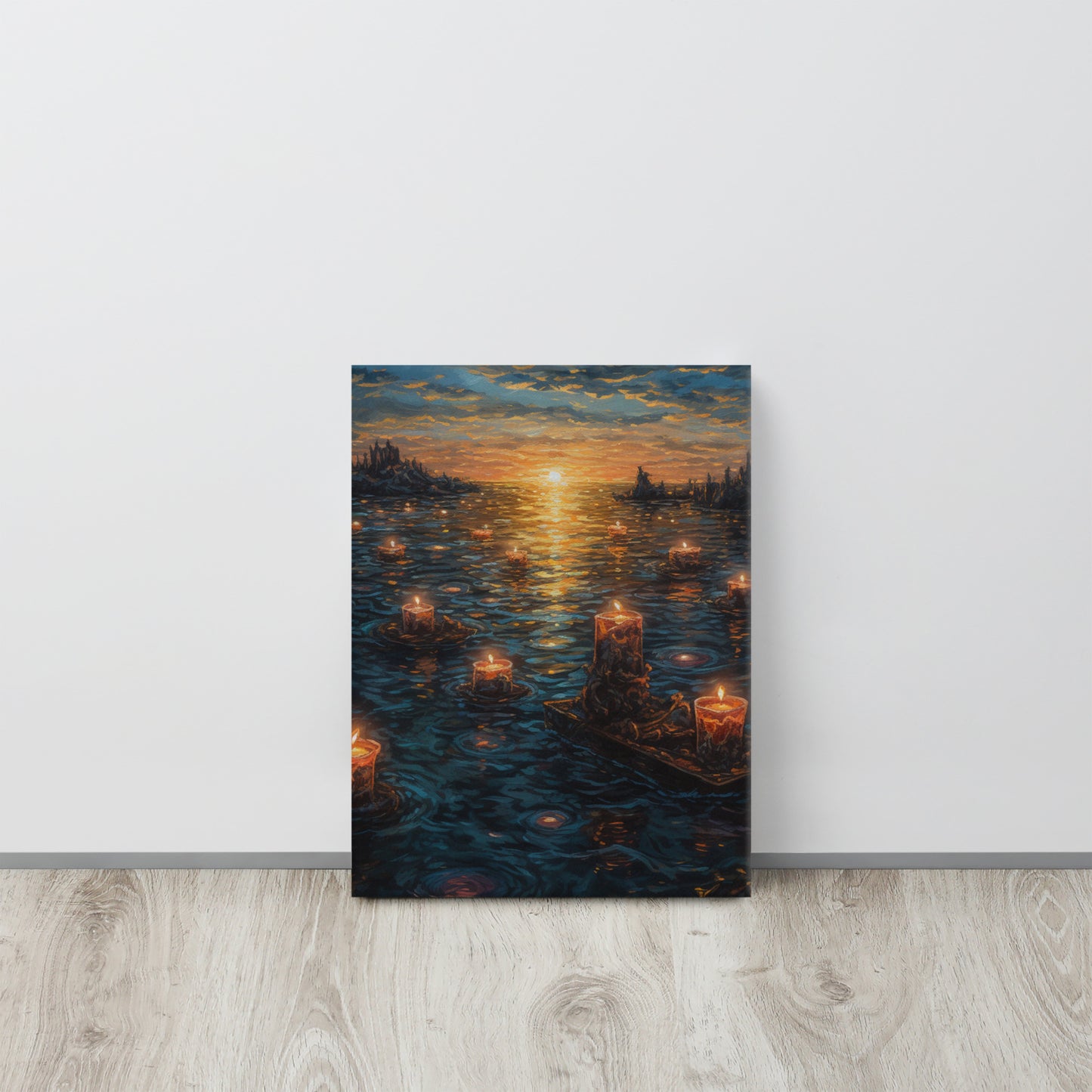 Twilight Transition - Rembrandt Style Acrylic Canvas Print with Floating Candles