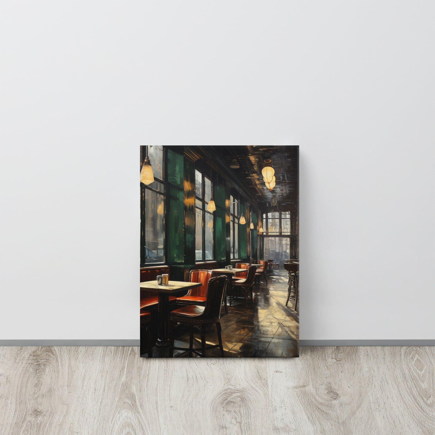 Café at Dusk: Solitude in Emerald & Crimson Canvas Print