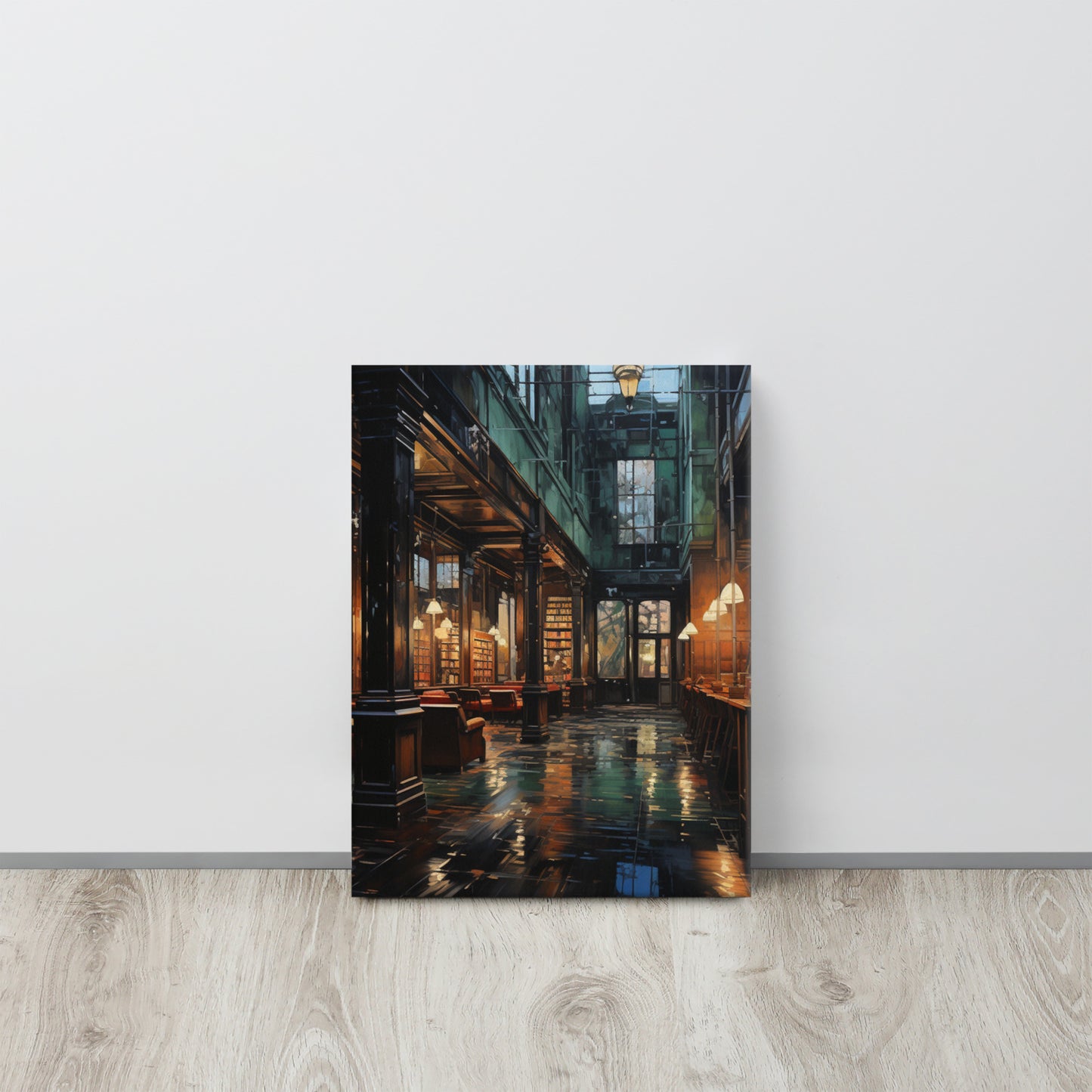 Silent Scholar: Solitude in Emerald & Crimson Canvas Print