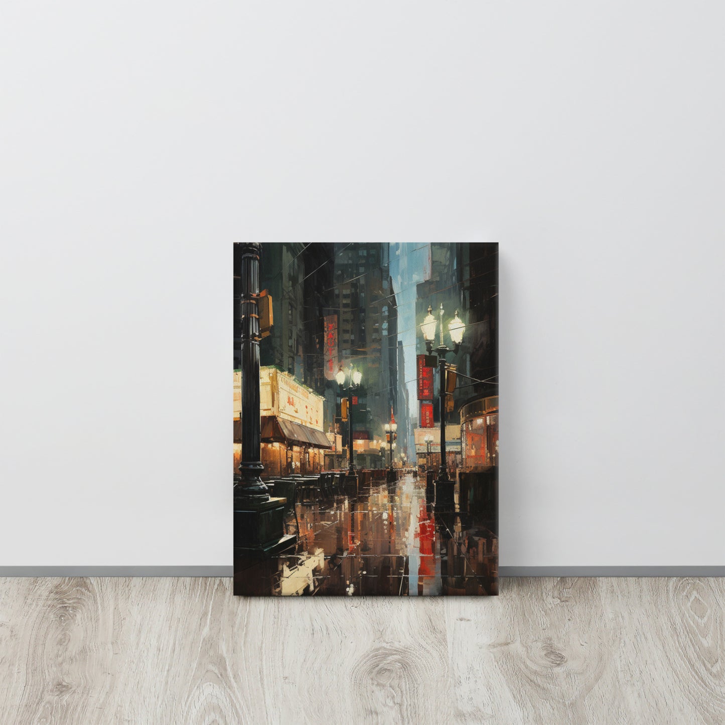 Street of Silence: Solitude in Emerald & Crimson Canvas Print