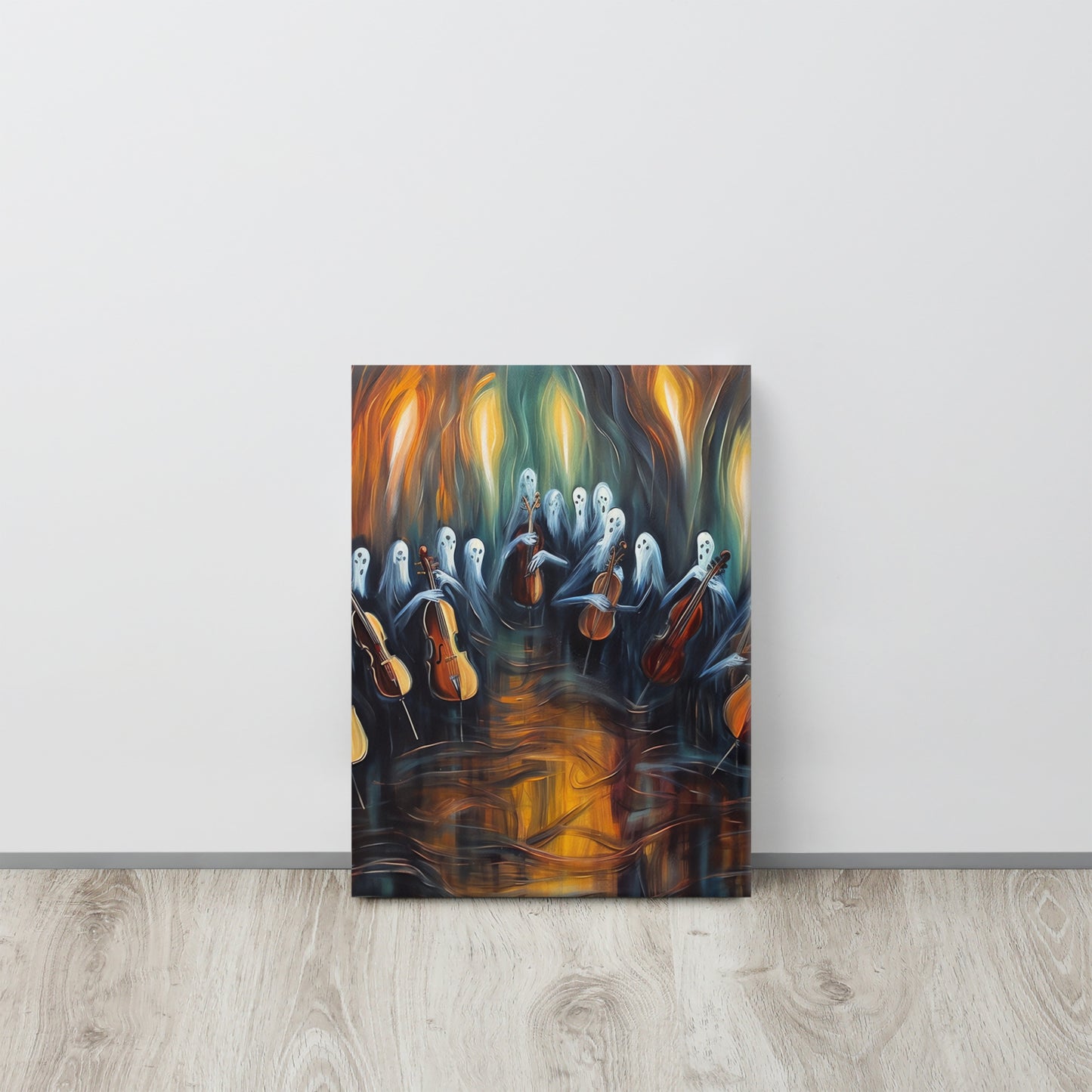 Spectral Symphony: Munch-Inspired Ghostly Orchestra Canvas Print