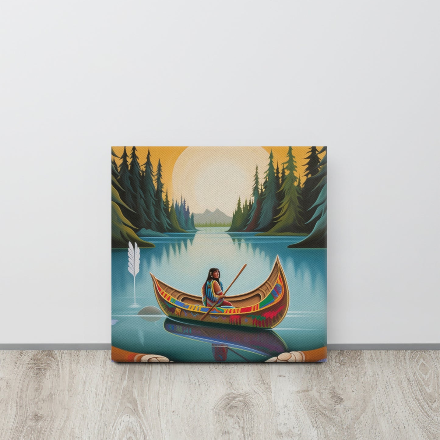 "Melody on the Lake" - Native American Inspired Canvas Art in R.C. Gorman Style