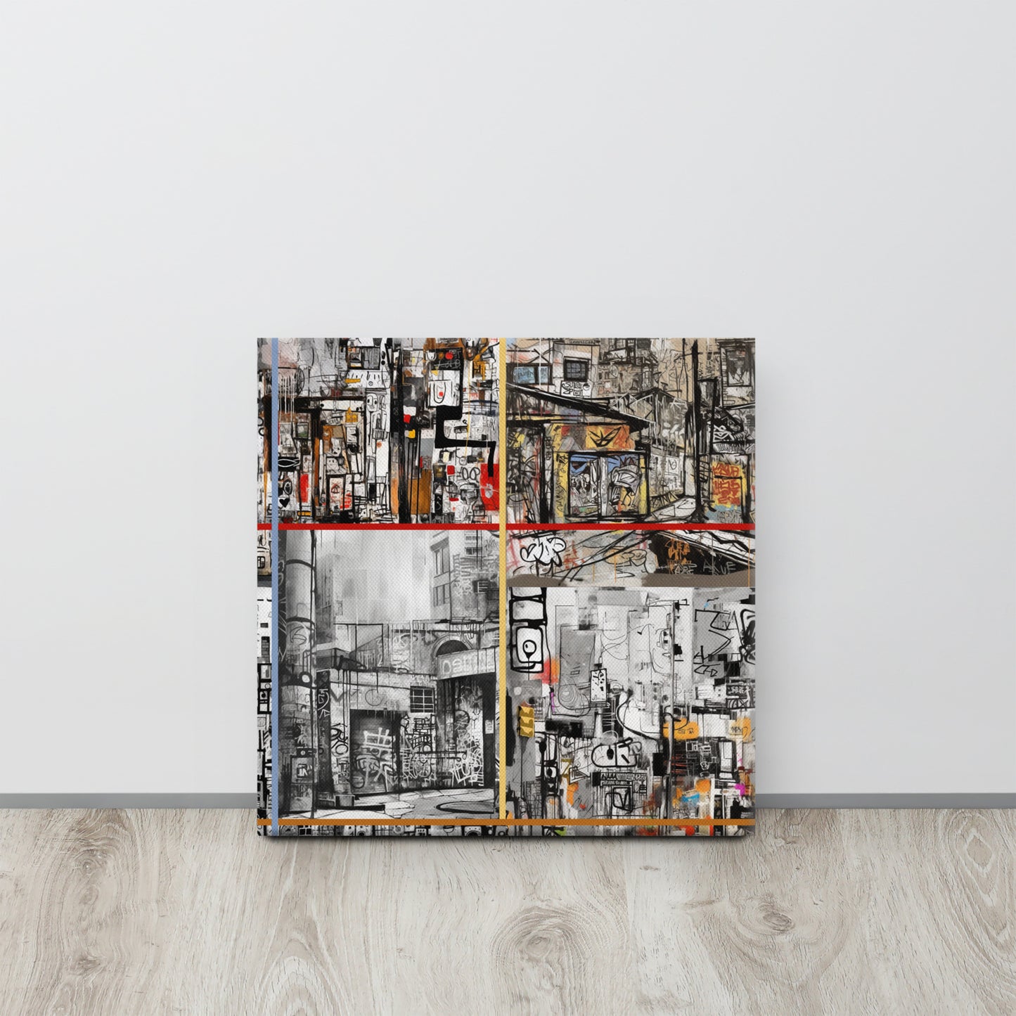 Urban Landscape Collage - Jean-Michel Basquiat Inspired AI Art Canvas Print