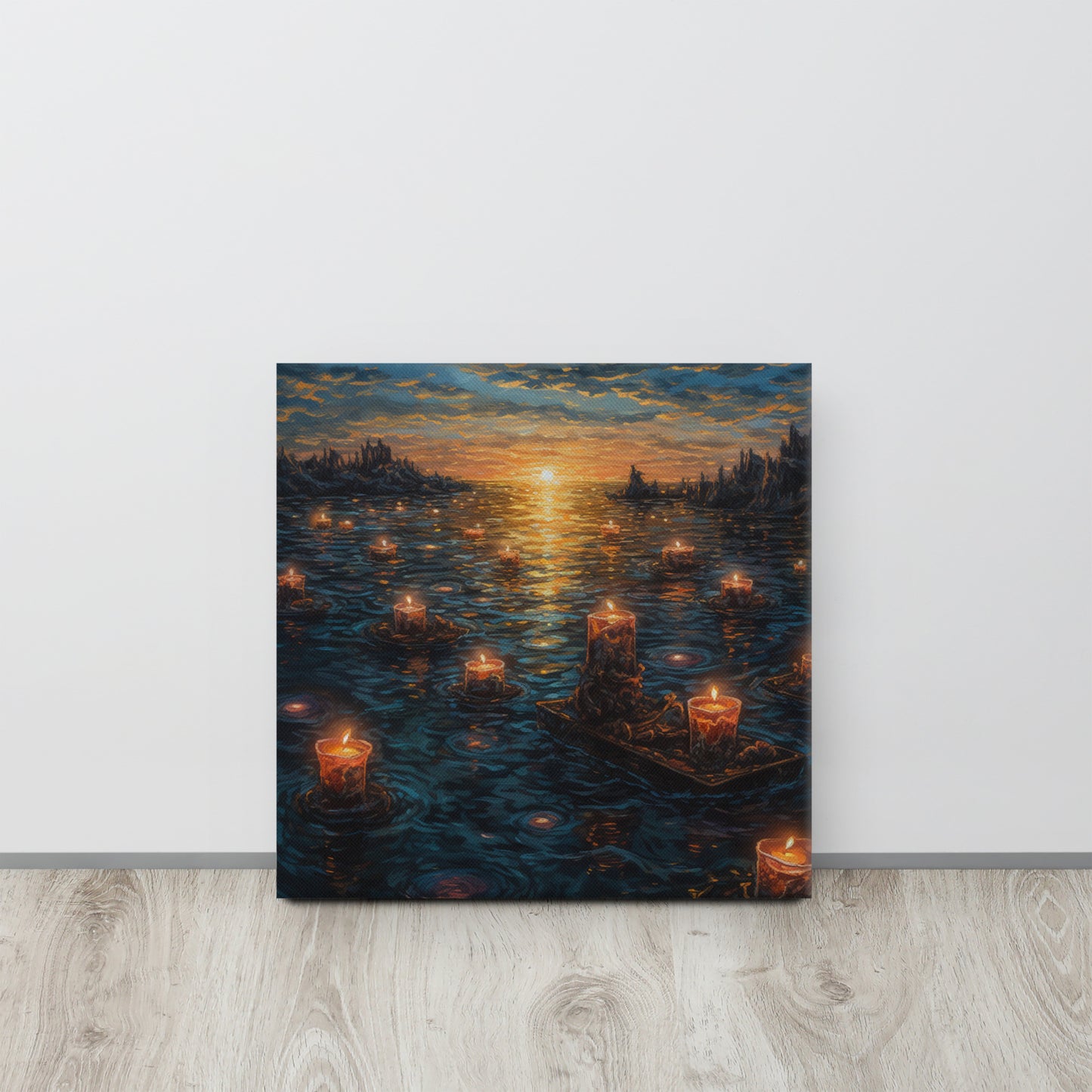 Twilight Transition - Rembrandt Style Acrylic Canvas Print with Floating Candles