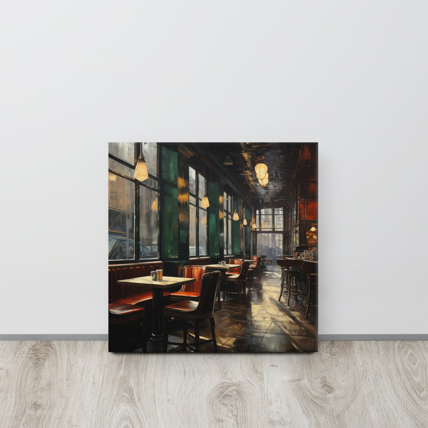 Café at Dusk: Solitude in Emerald & Crimson Canvas Print