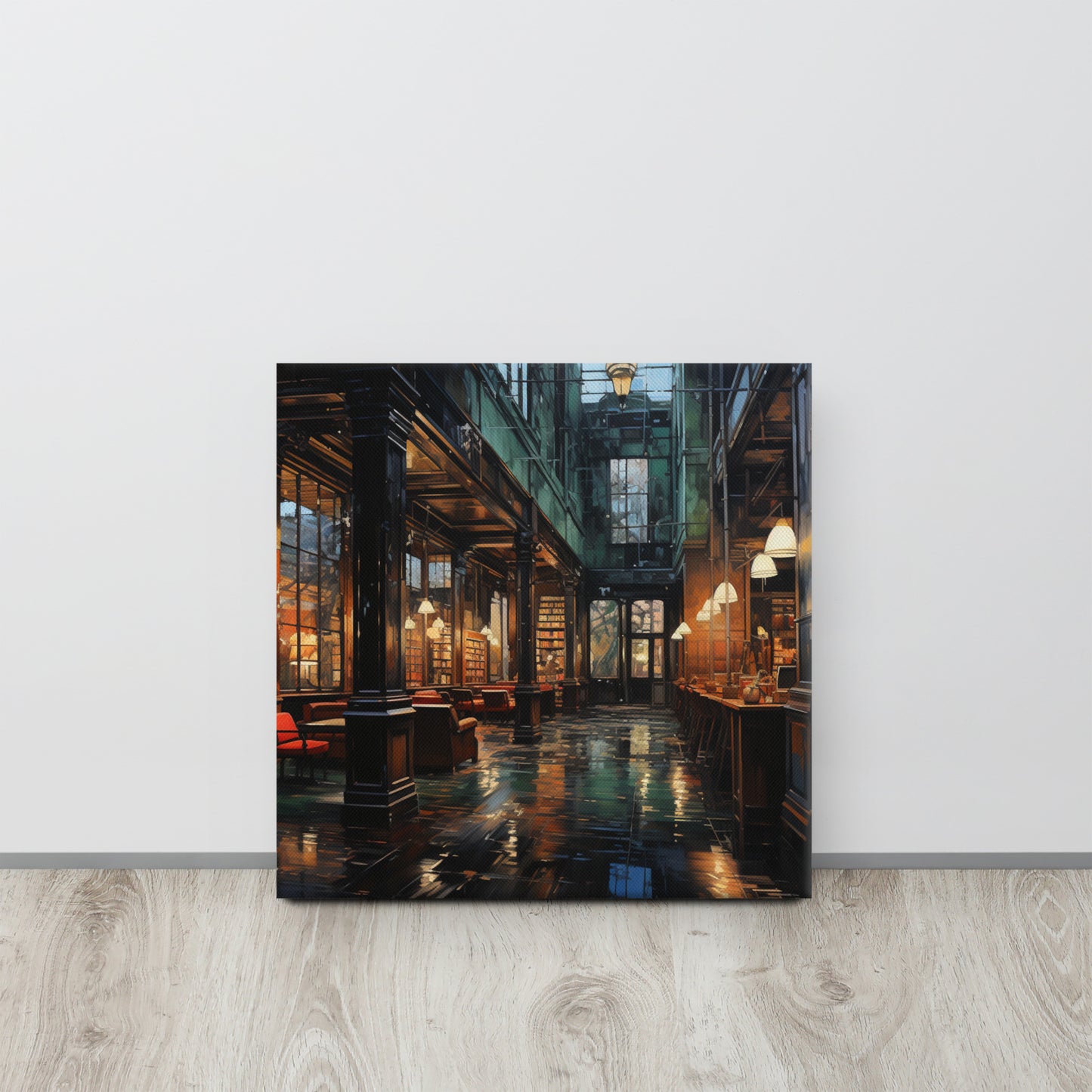 Silent Scholar: Solitude in Emerald & Crimson Canvas Print