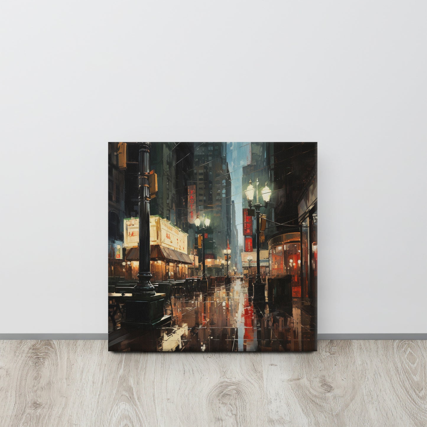 Street of Silence: Solitude in Emerald & Crimson Canvas Print