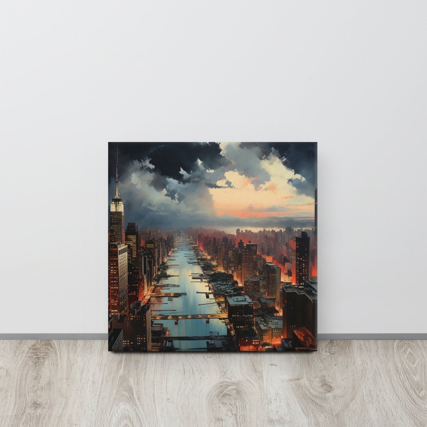 Above the Metropolis: Solitude in Emerald & Crimson Canvas Print