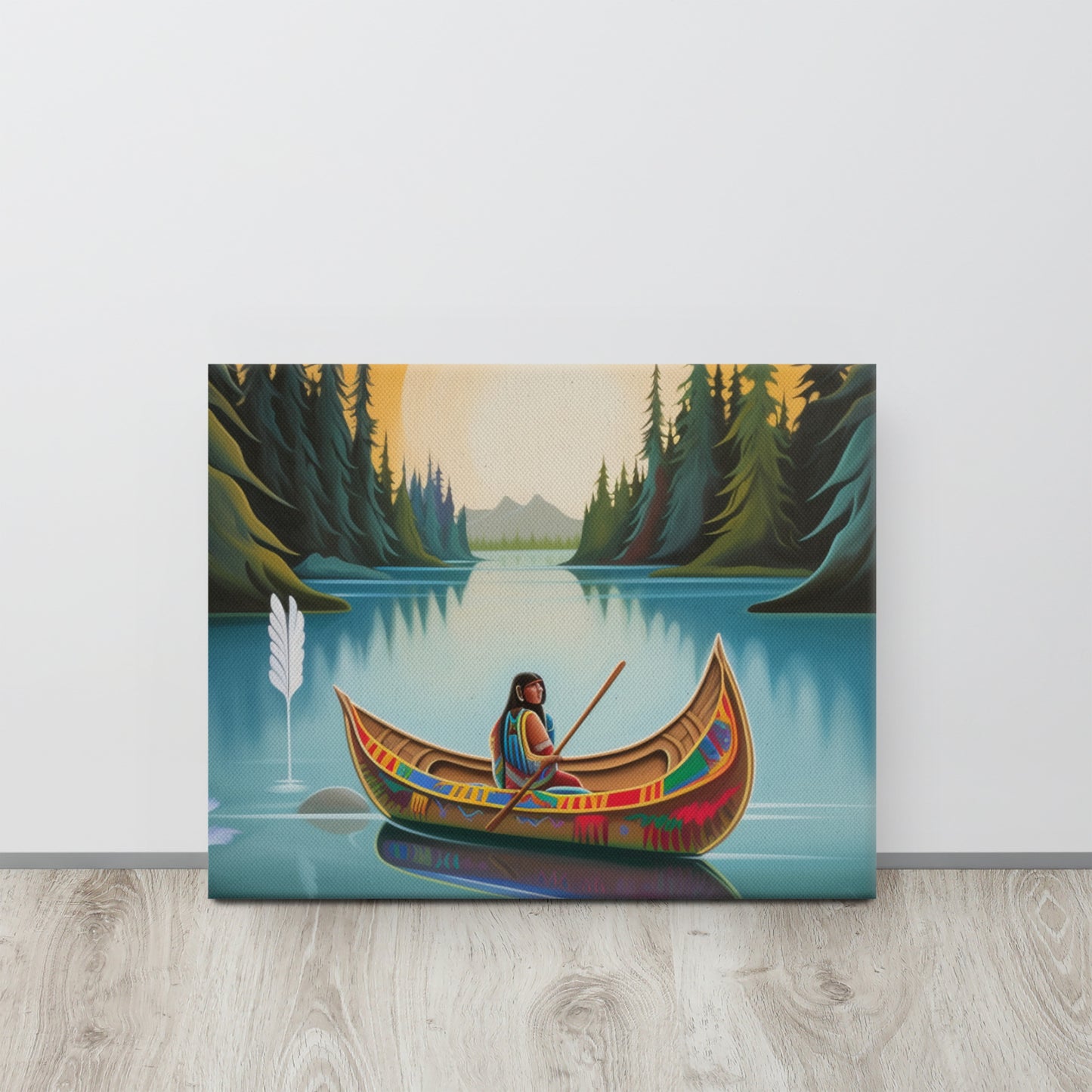 "Melody on the Lake" - Native American Inspired Canvas Art in R.C. Gorman Style