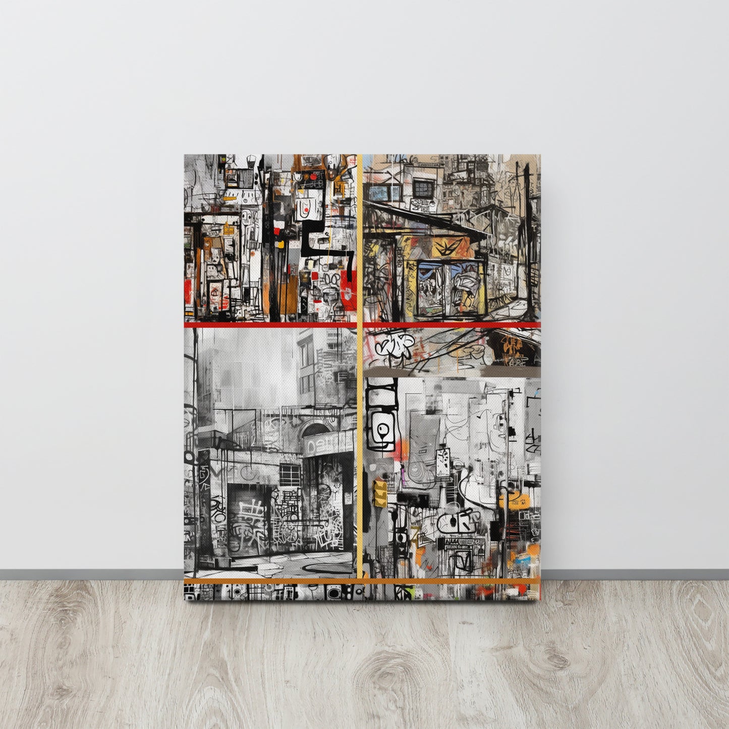 Urban Landscape Collage - Jean-Michel Basquiat Inspired AI Art Canvas Print