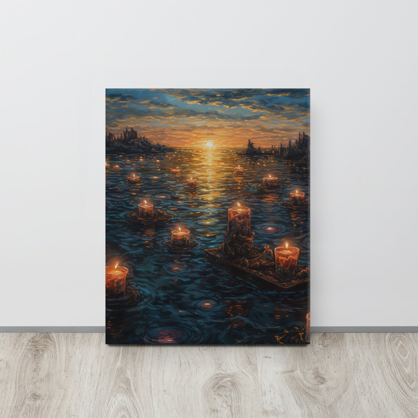 Twilight Transition - Rembrandt Style Acrylic Canvas Print with Floating Candles