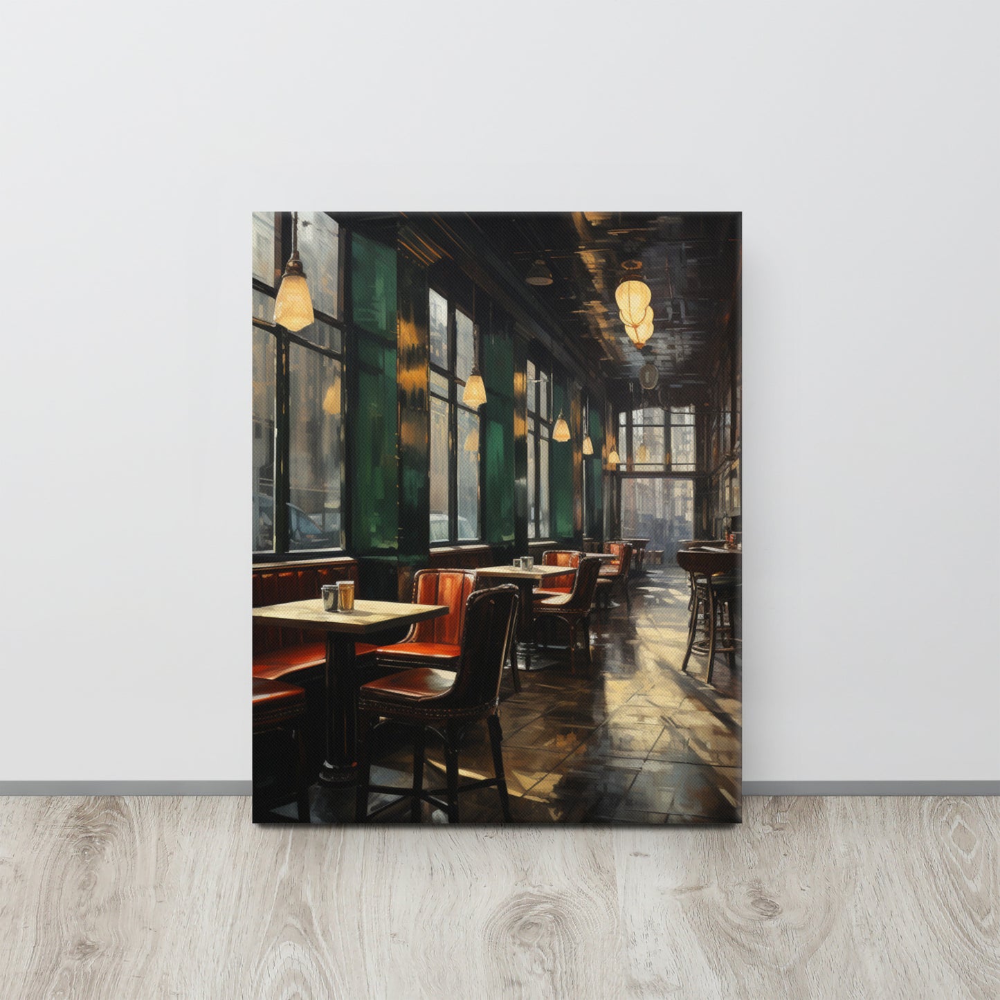 Café at Dusk: Solitude in Emerald & Crimson Canvas Print