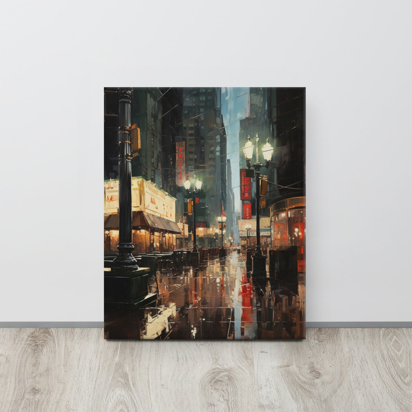 Street of Silence: Solitude in Emerald & Crimson Canvas Print