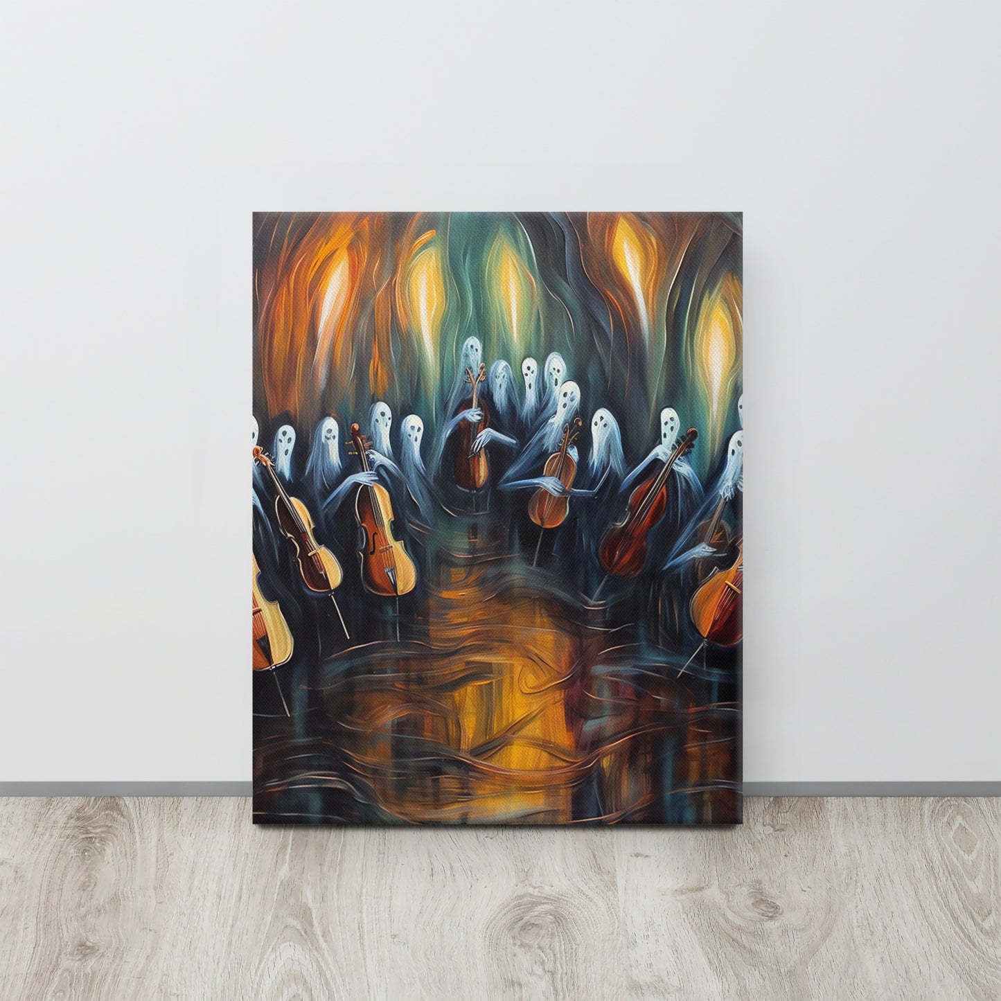 Spectral Symphony: Munch-Inspired Ghostly Orchestra Canvas Print