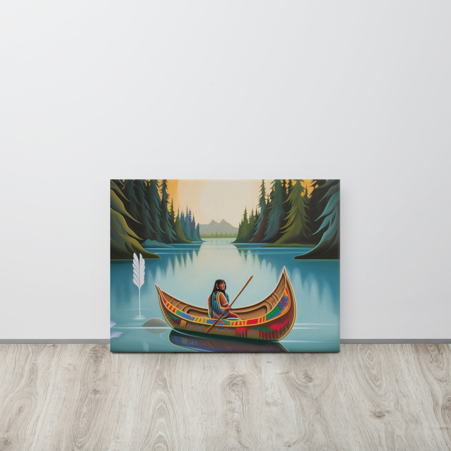 "Melody on the Lake" - Native American Inspired Canvas Art in R.C. Gorman Style