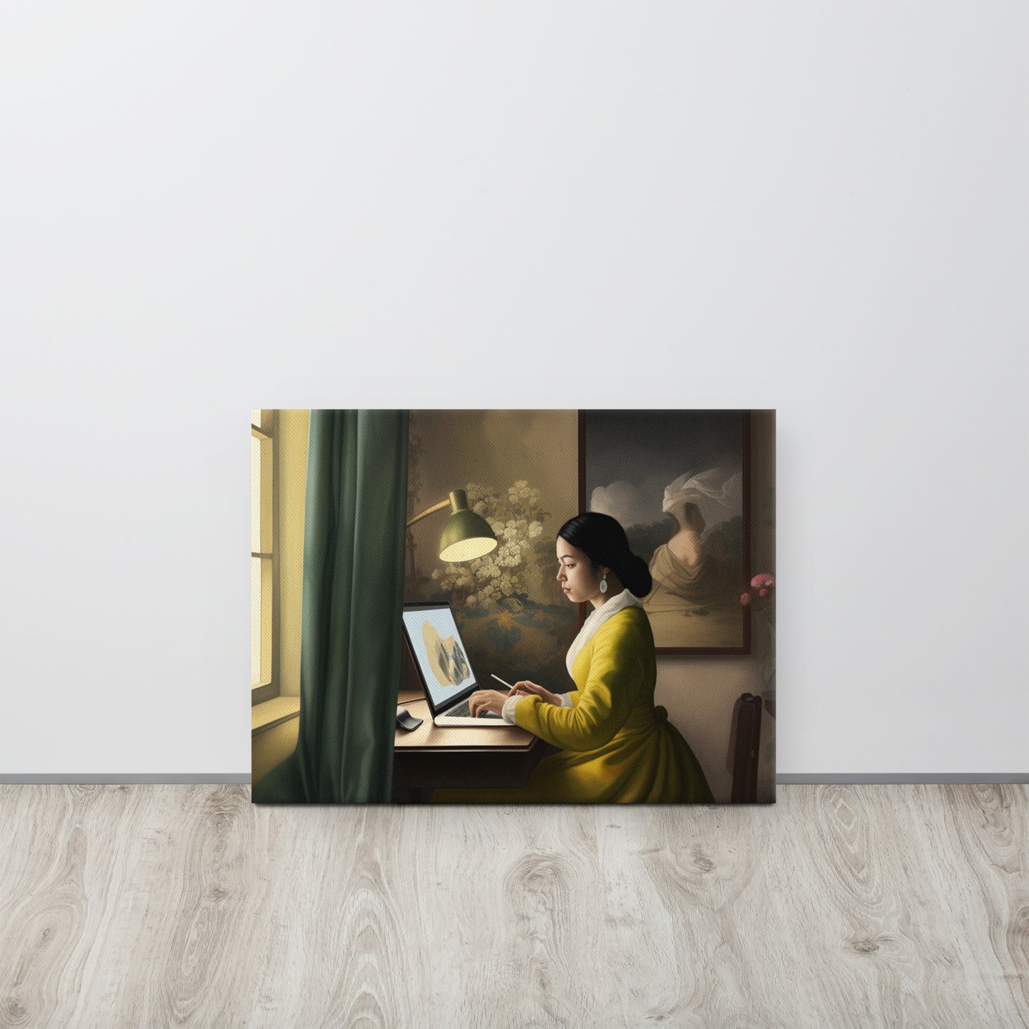 "Modern Daylight": A Vermeer-Inspired AI Canvas Print of Contemporary Life