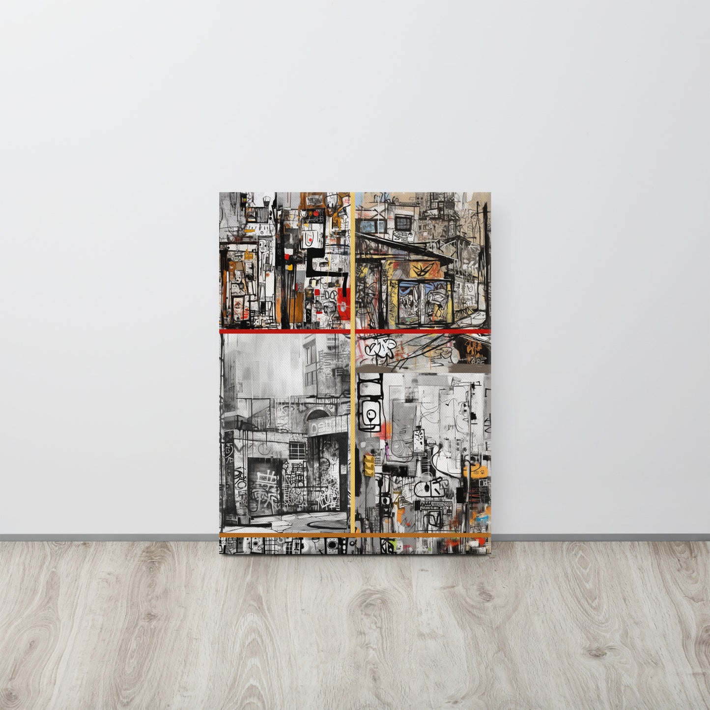 Urban Landscape Collage - Jean-Michel Basquiat Inspired AI Art Canvas Print