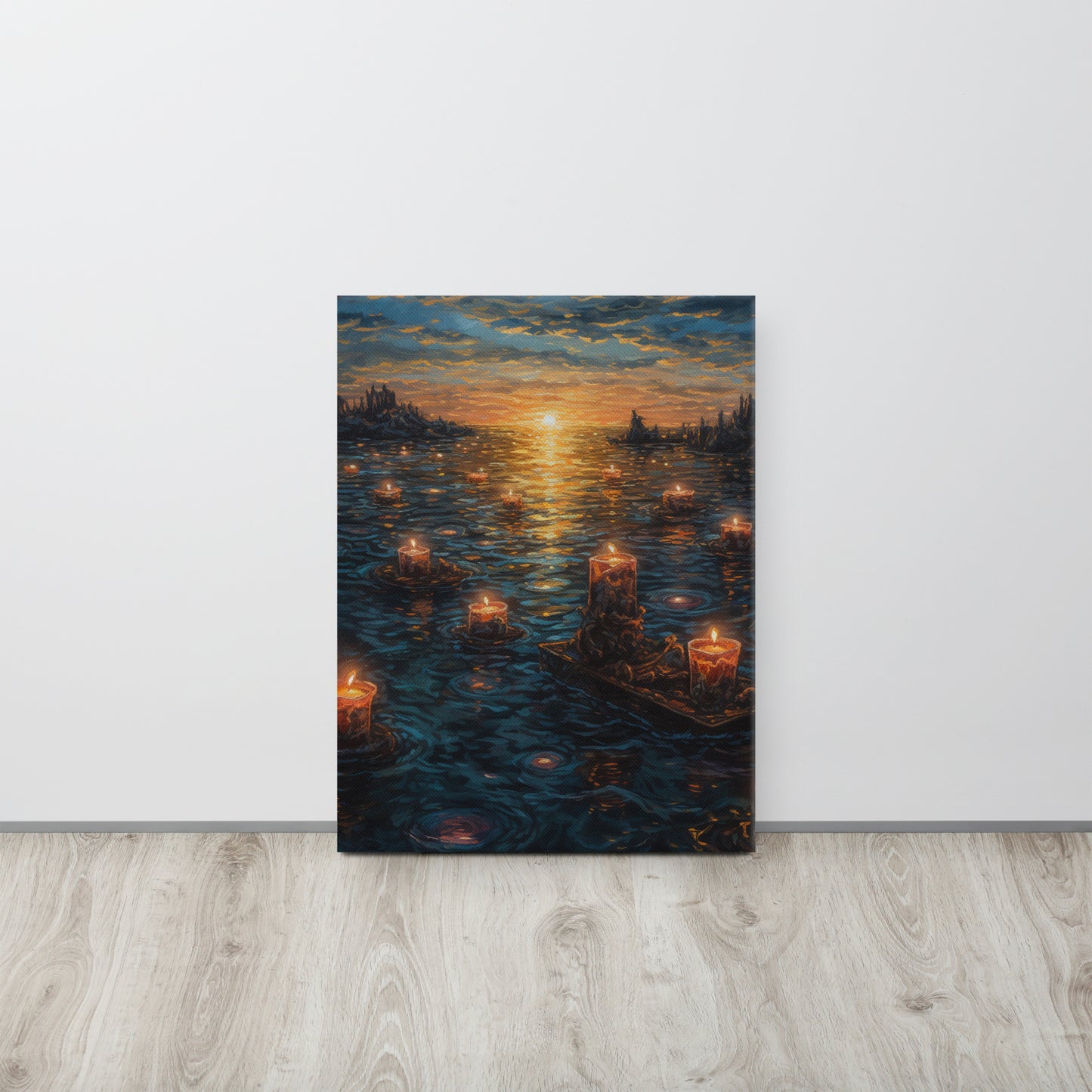 Twilight Transition - Rembrandt Style Acrylic Canvas Print with Floating Candles