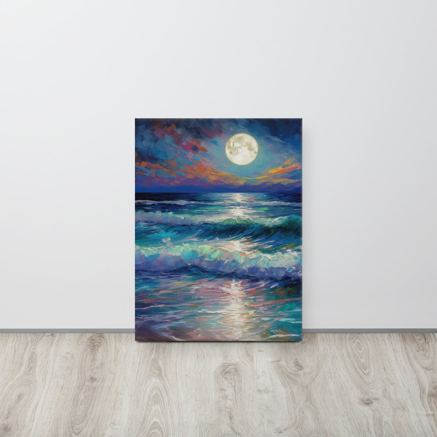 Moonlit Bioluminescence: A Claude Monet Inspired Canvas Print