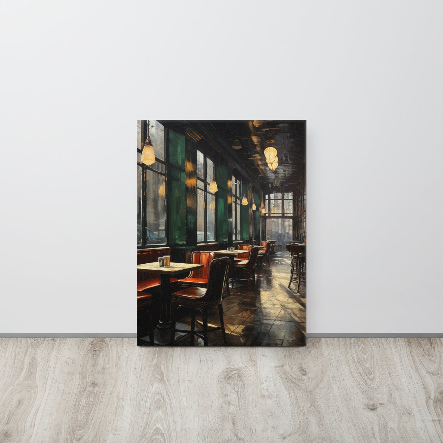 Café at Dusk: Solitude in Emerald & Crimson Canvas Print