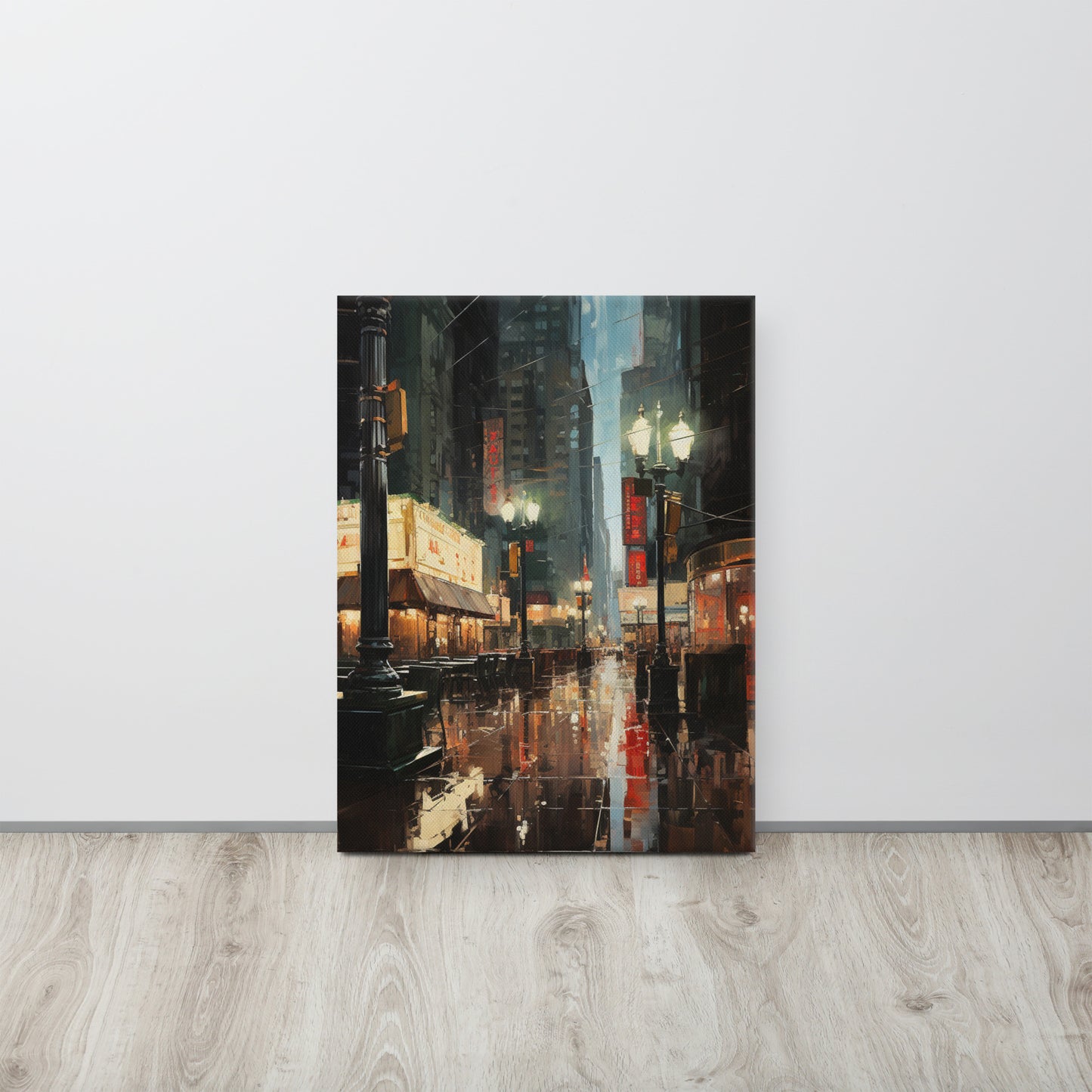 Street of Silence: Solitude in Emerald & Crimson Canvas Print