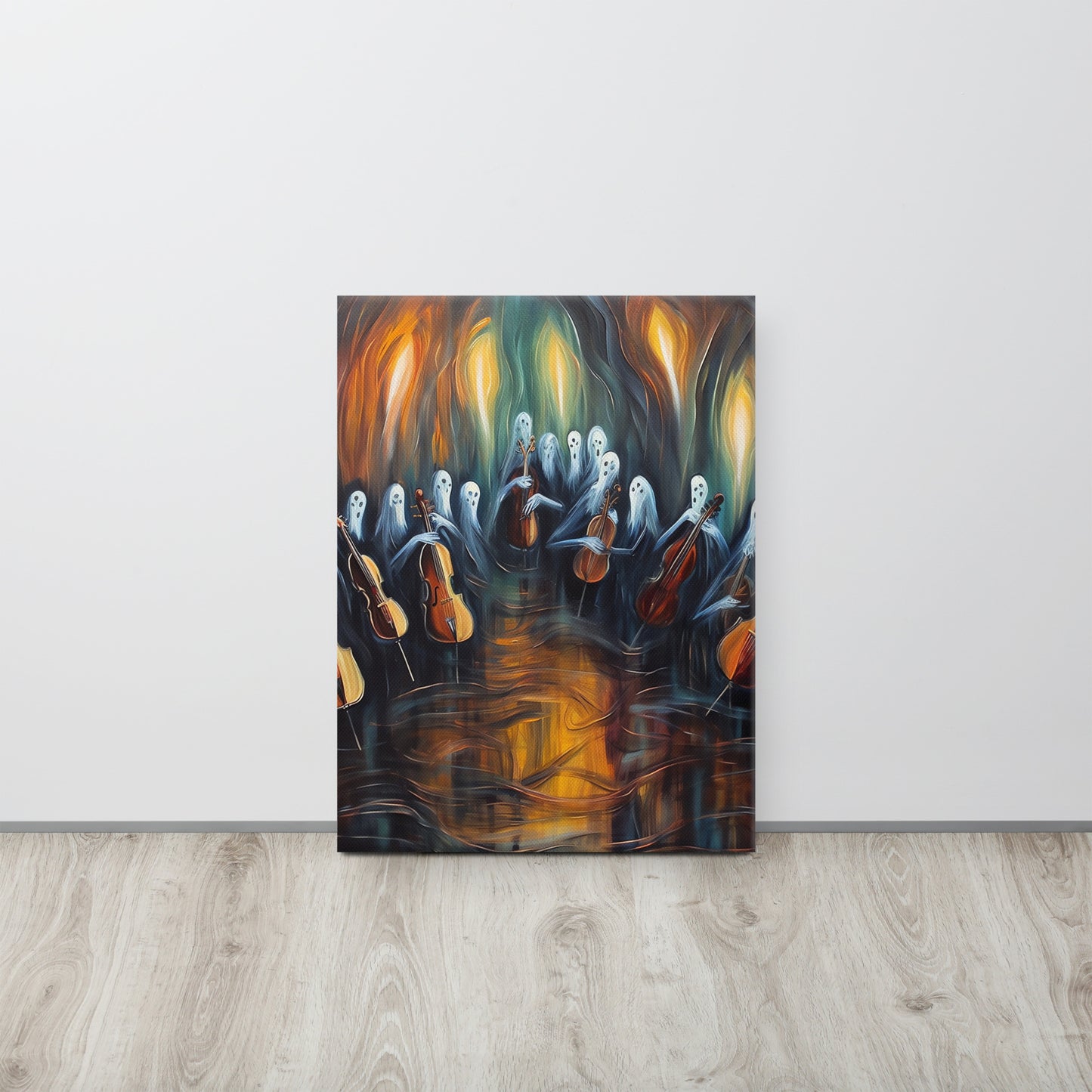 Spectral Symphony: Munch-Inspired Ghostly Orchestra Canvas Print