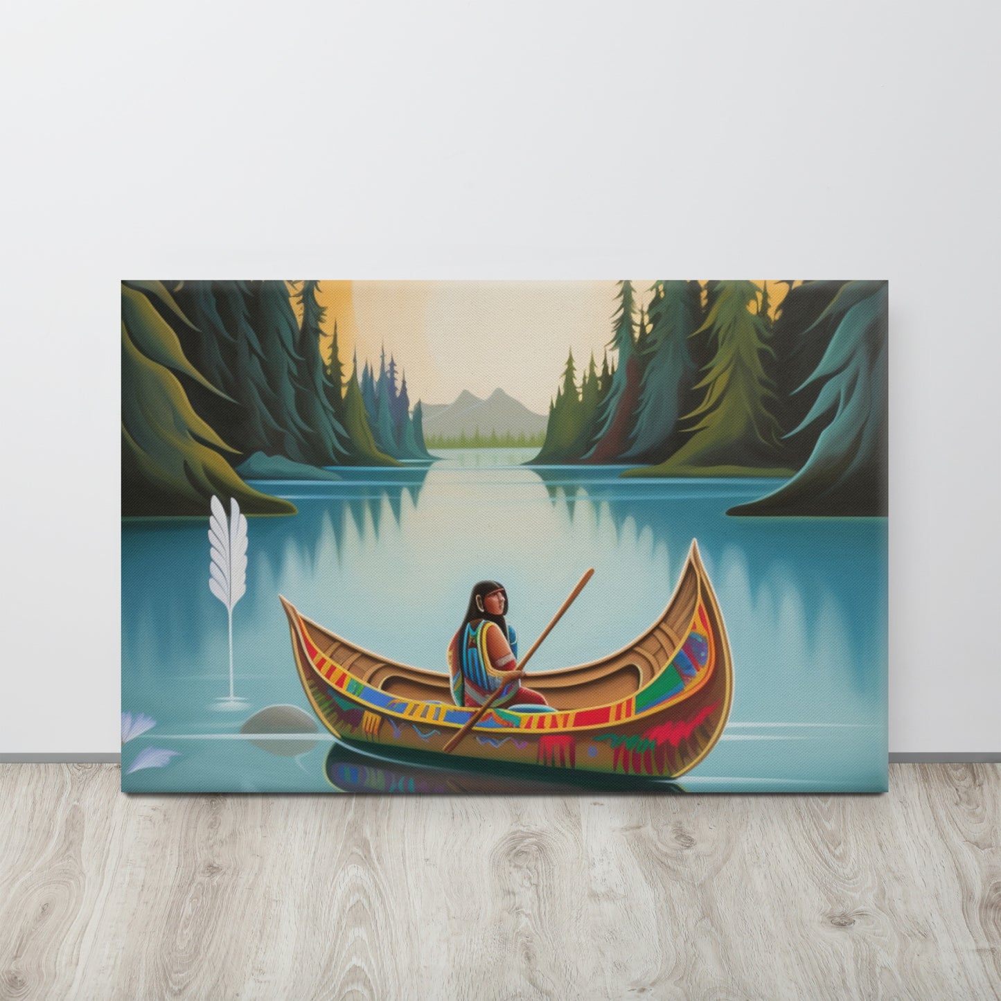 "Melody on the Lake" - Native American Inspired Canvas Art in R.C. Gorman Style