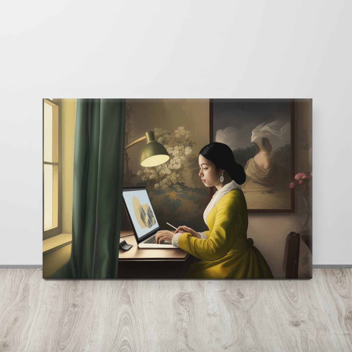 "Modern Daylight": A Vermeer-Inspired AI Canvas Print of Contemporary Life