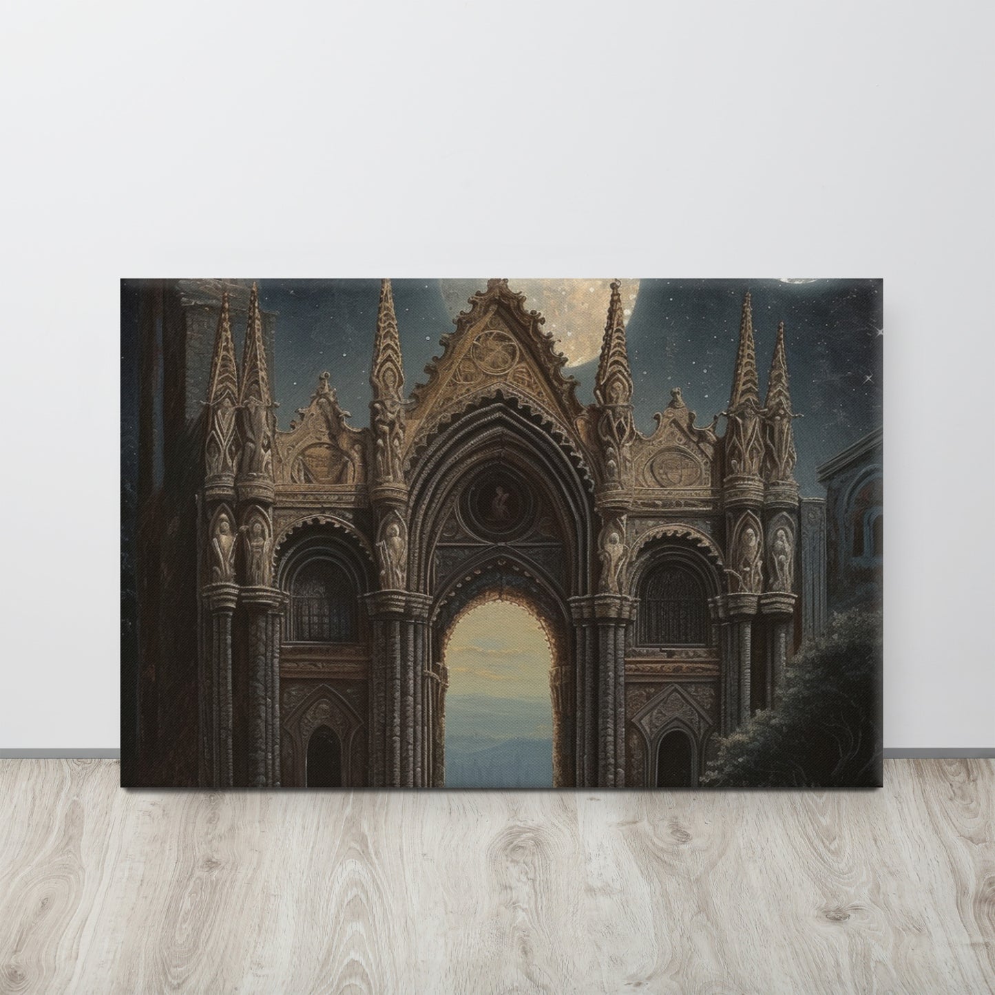 "Celestial Gateway" - Gothic Archway Canvas Print Inspired by Ponziano Loverini